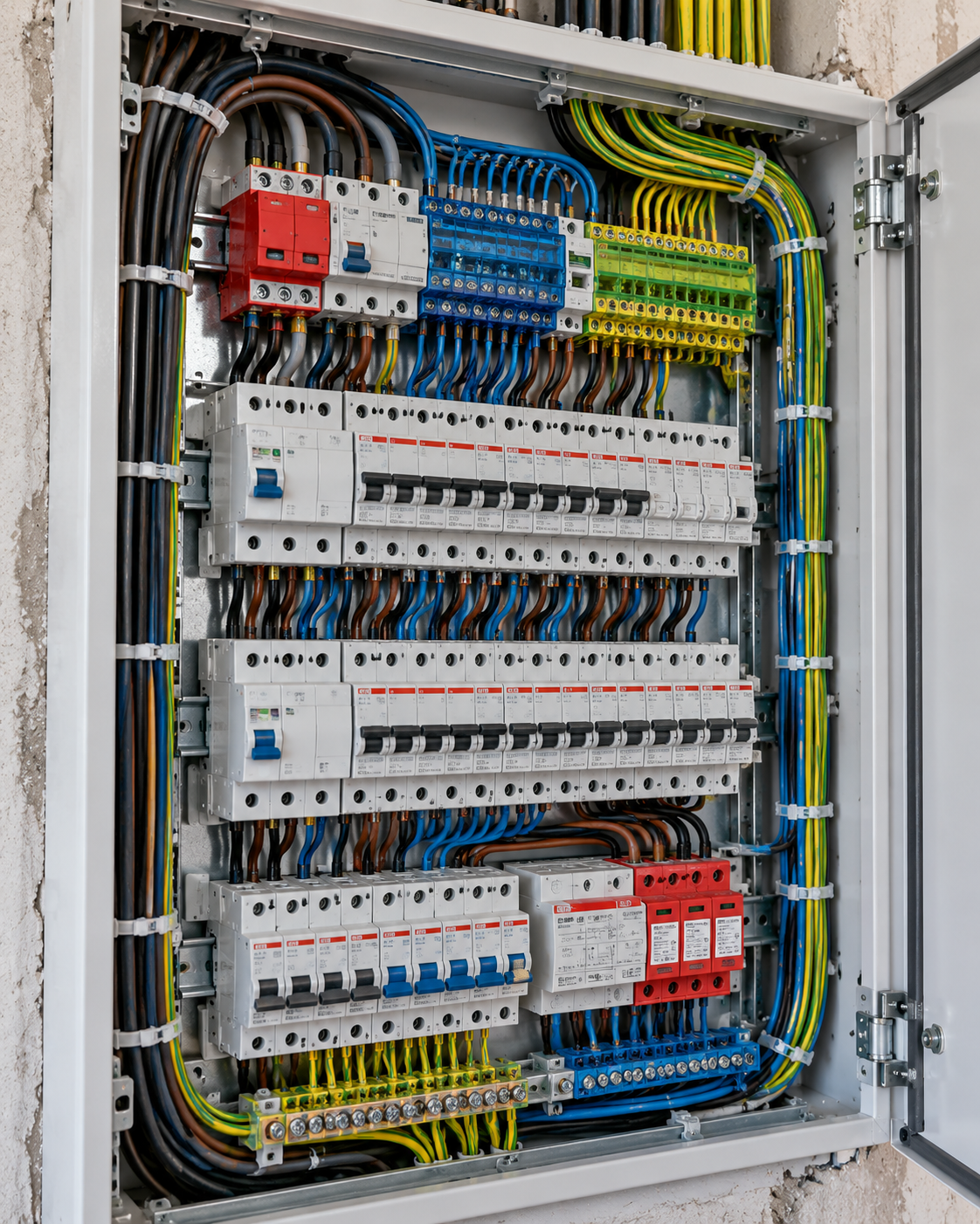 Ilustrativni prikaz razvodnog ormara s modularnim električnim komponentama